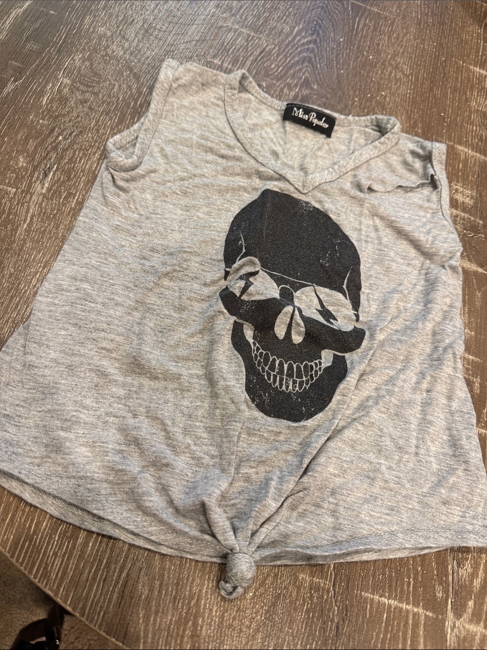 V-Neck Grey Skull Tie-Front Tank for Kids